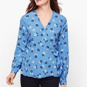 Talbots Poet Sleeve Wrap‎ Top Women’s Size Large Floral Blue NWT